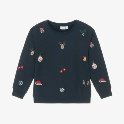 Navy Blue Cotton Christmas Sweatshirt