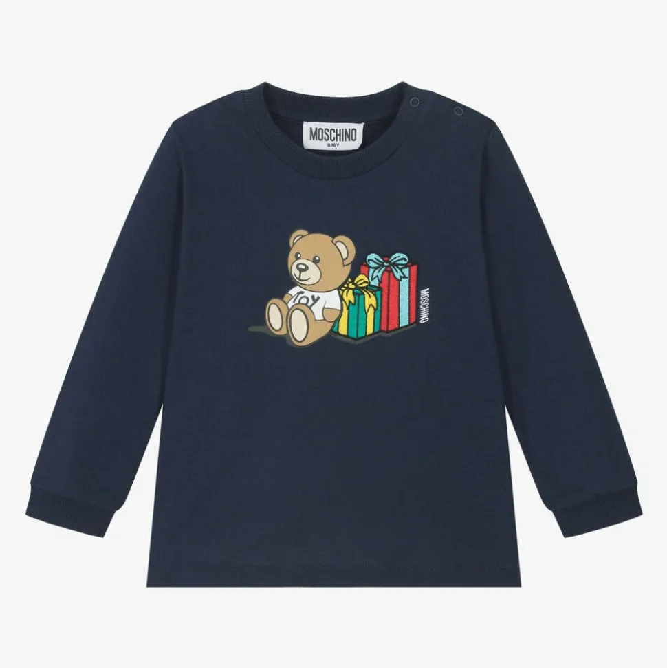 Navy Blue Cotton Teddy Bear Baby Top