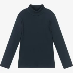 Navy Blue Cotton Turtleneck Top