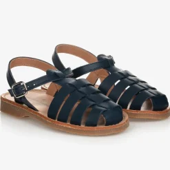 Navy Blue Leather Sandals