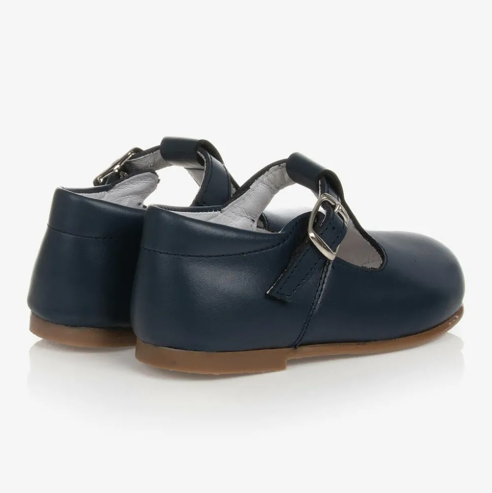 Navy Blue Leather T-Bar Shoes