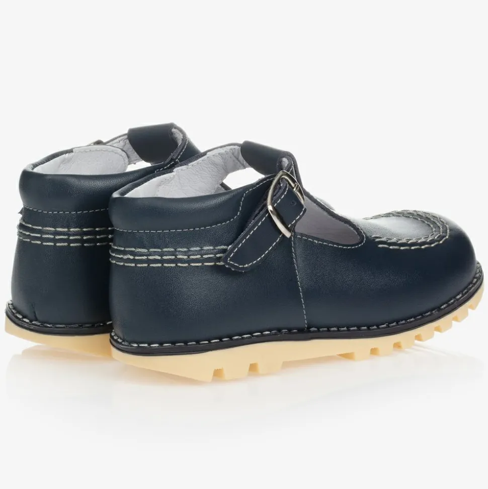 Navy Blue Leather T-Bar Shoes