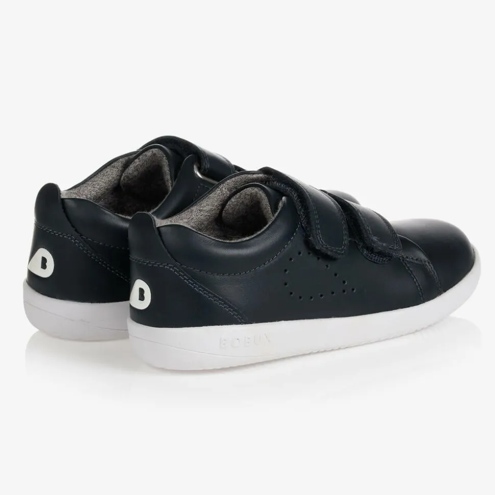 Navy Blue Leather Trainers