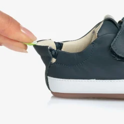 Navy Blue Leather Velcro Trainers