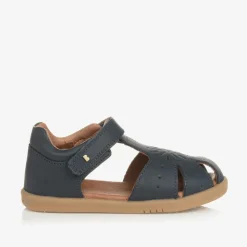 Navy Blue Leather Velcro Sandals
