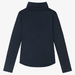 Navy Blue Merino Wool Roll Neck Top