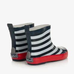 Navy Blue Striped Rain Boots