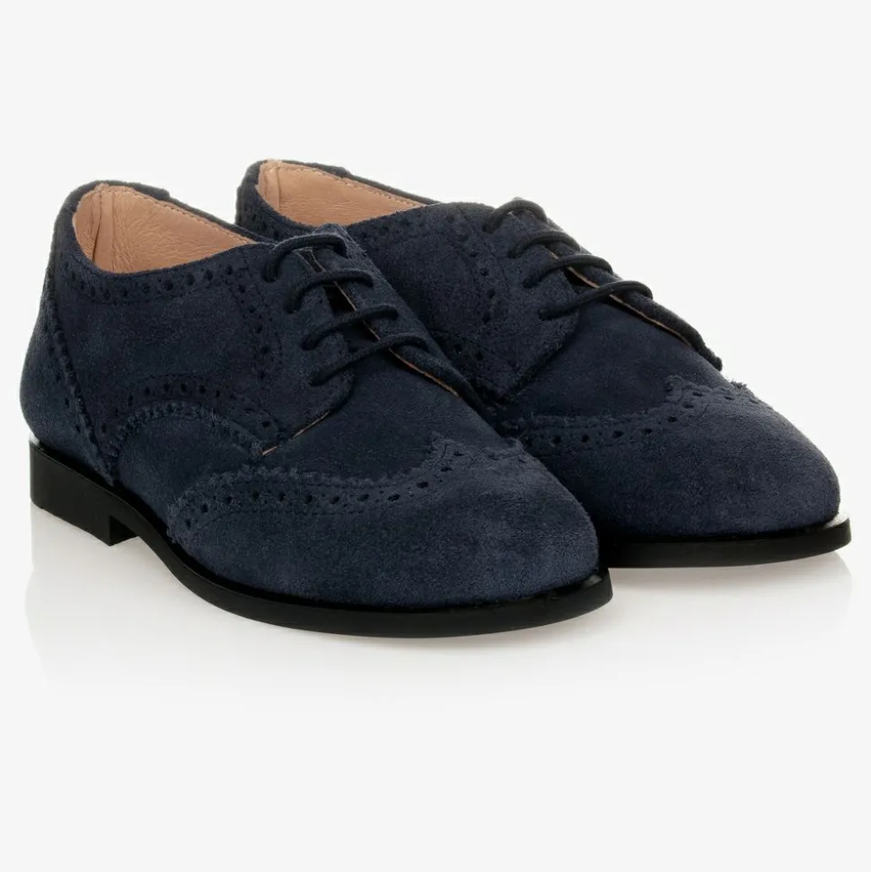 Navy Blue Suede Brogue Shoes