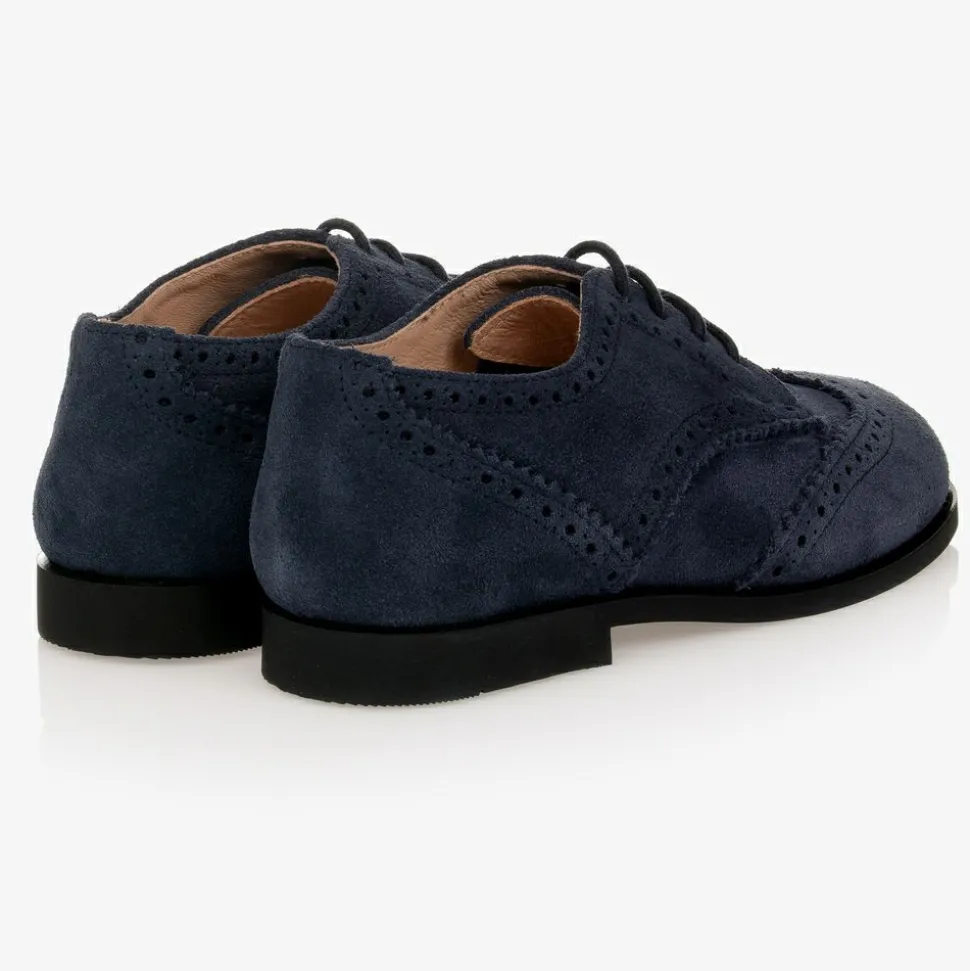 Navy Blue Suede Brogue Shoes