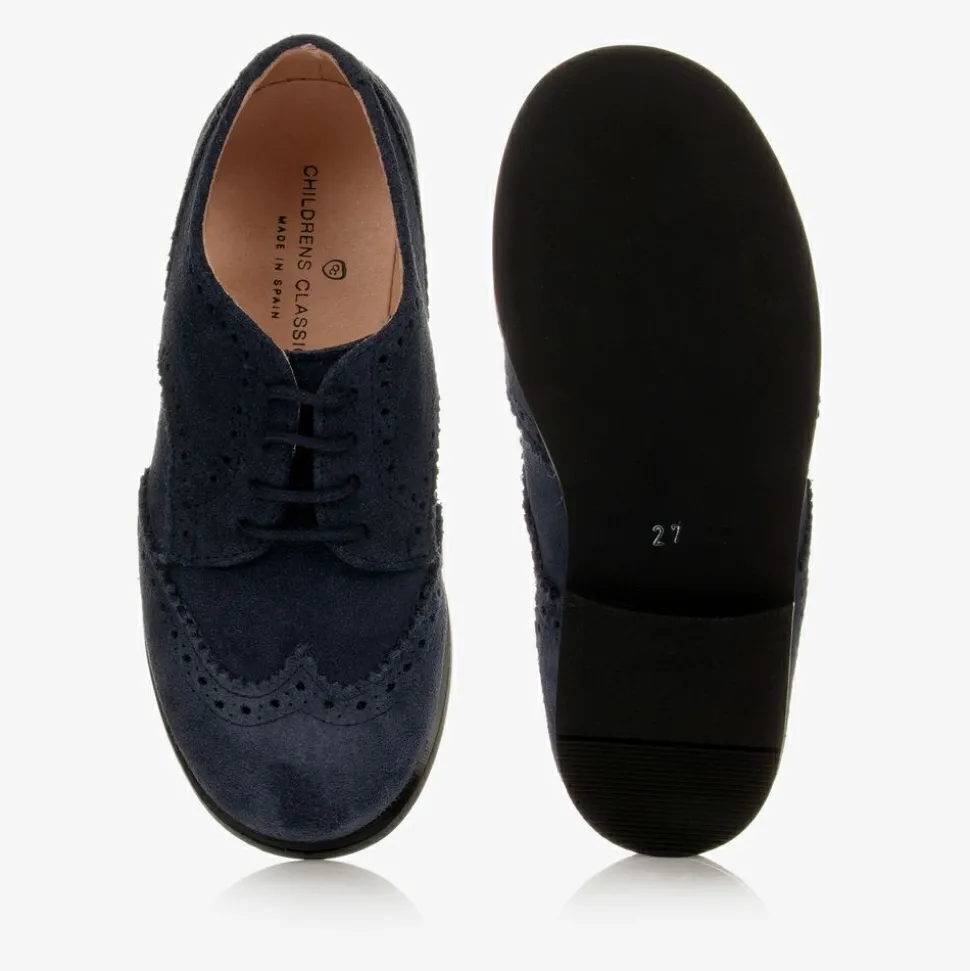 Navy Blue Suede Brogue Shoes