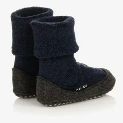 Navy Blue Wool Slipper Socks