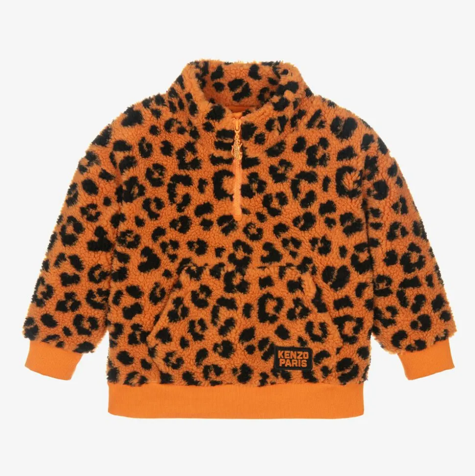 Orange Leopard Print Zip-Up Top