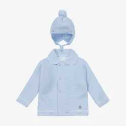 Pale Blue Knitted Pram Coat Set