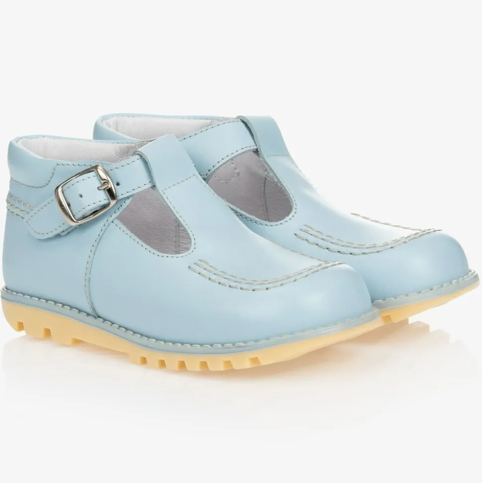 Pale Blue Leather T-Bar Shoes