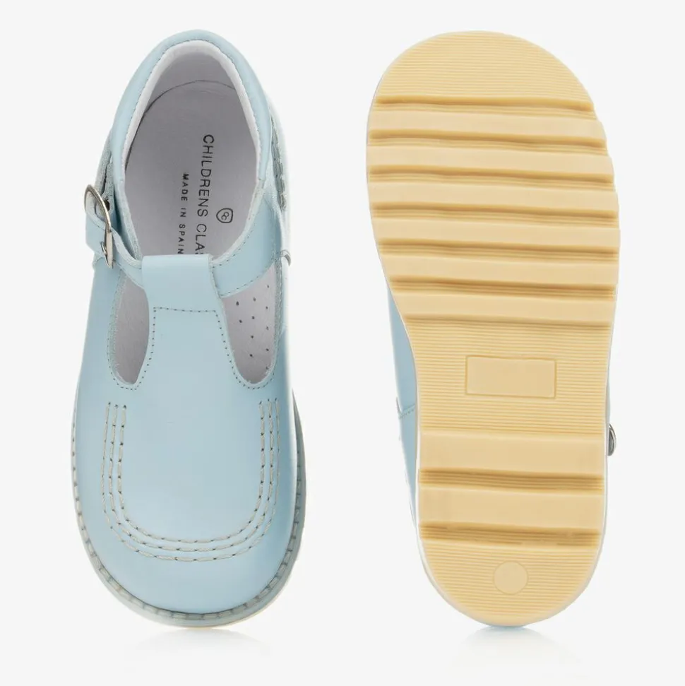 Pale Blue Leather T-Bar Shoes