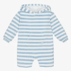 Pale Blue Stripe Towelling Baby Beach Romper