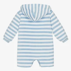 Pale Blue Stripe Towelling Baby Beach Romper