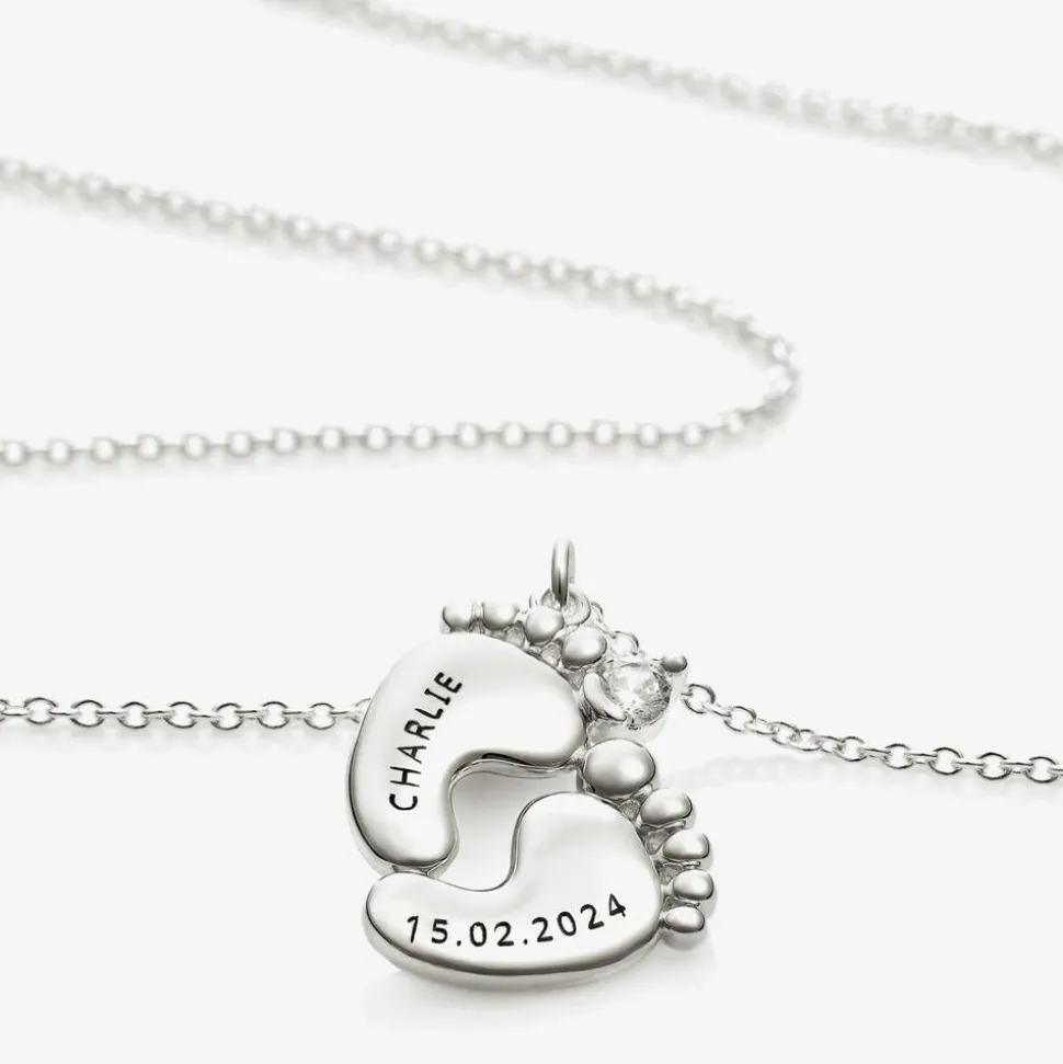 Personalised Silver Plated Baby Feet Necklace (45cm)