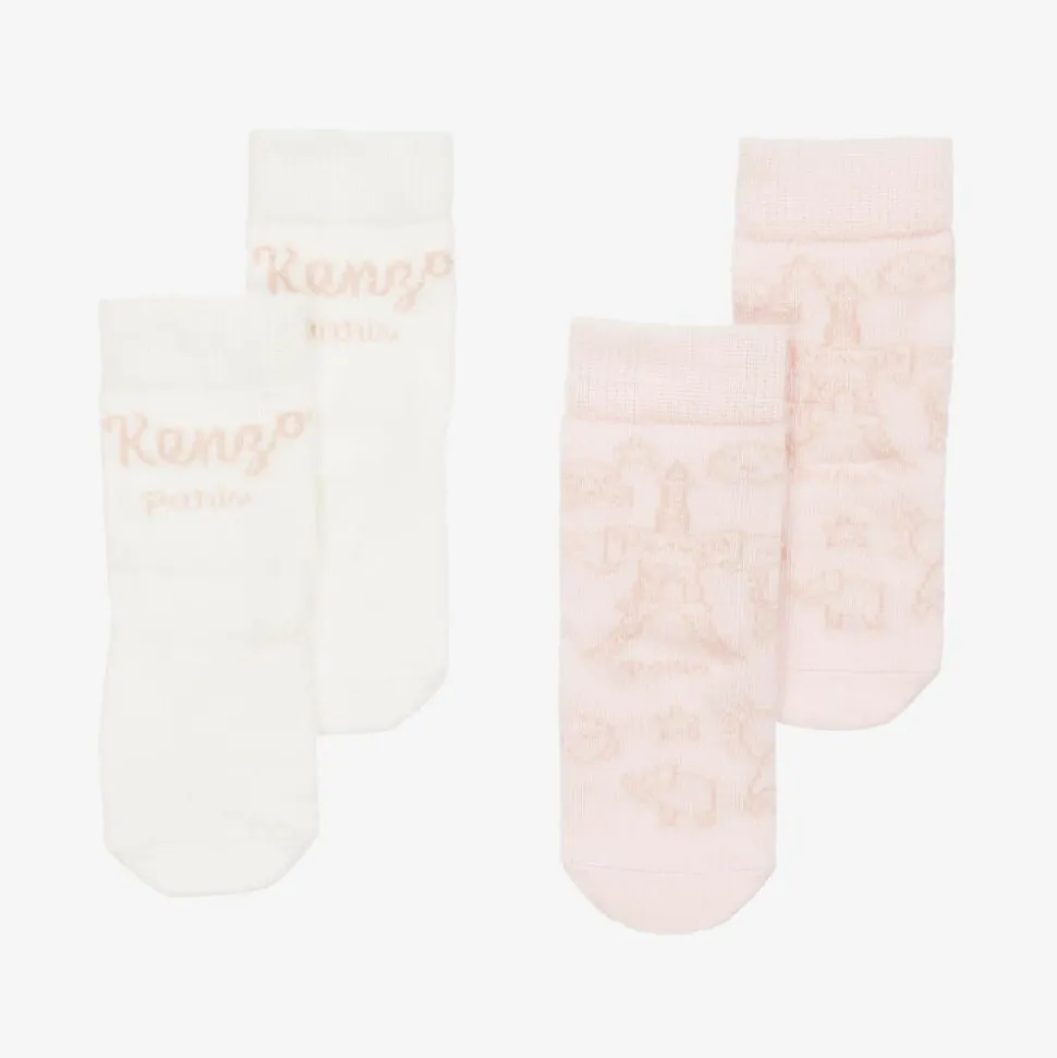 Pink & White Cotton Baby Socks (2 Pack)