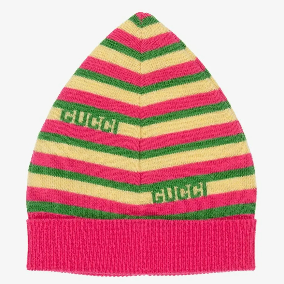 Pink & Yellow Striped Baby Hat