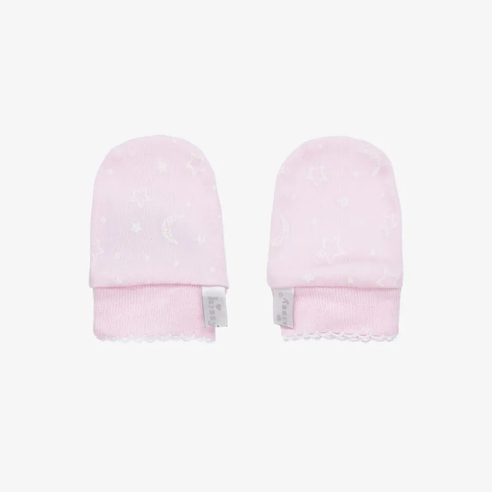 Pink Cotton Crescent Moonlight Scratch Mittens