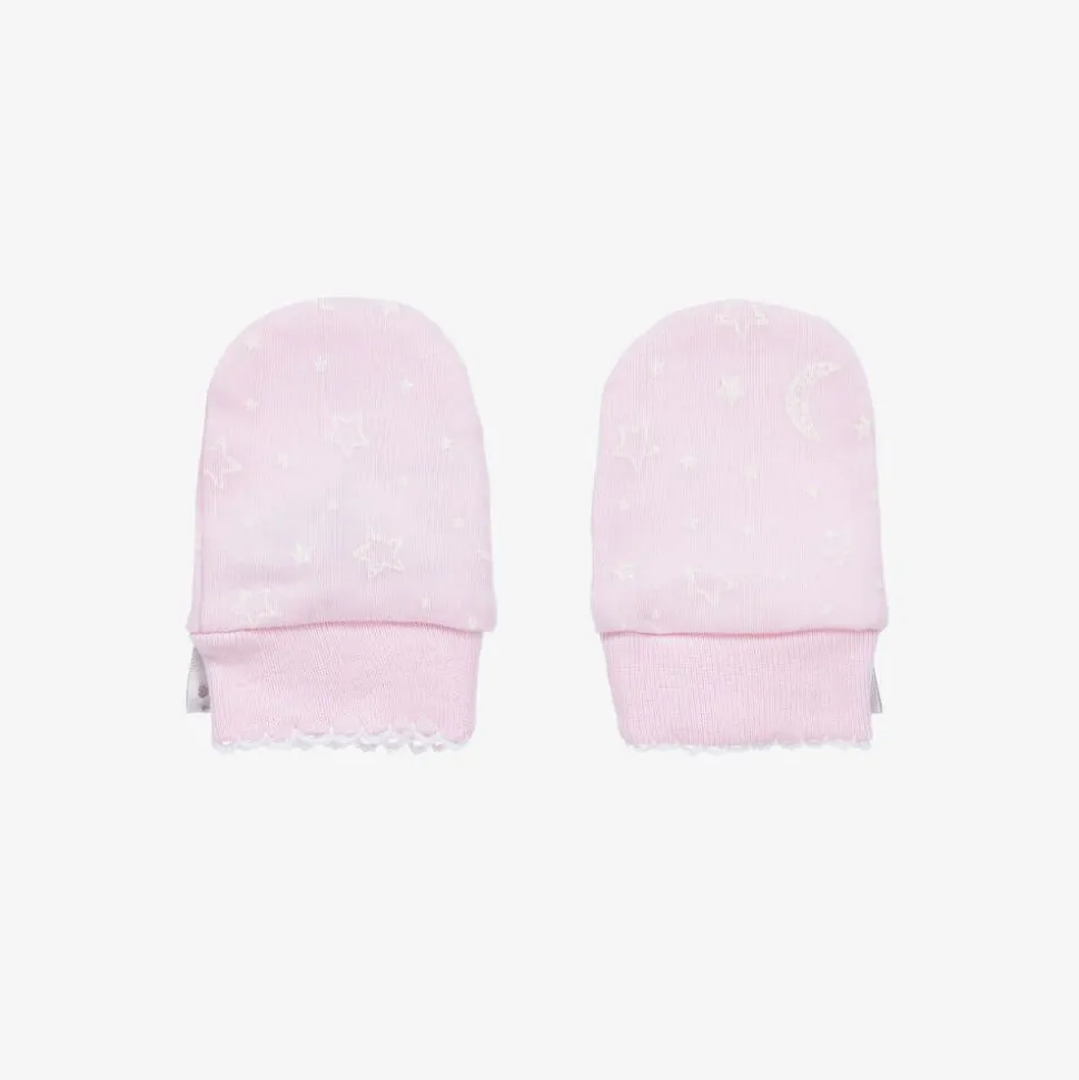 Pink Cotton Crescent Moonlight Scratch Mittens