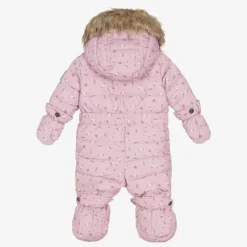 Pink Floral Print Hooded Baby Snowsuit