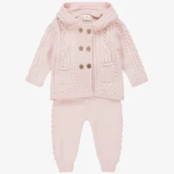 Pink Knitted Baby Trouser Set