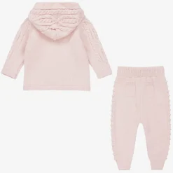 Pink Knitted Baby Trouser Set