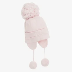 Pink Knitted Cotton Pom-Pom Hat
