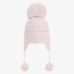 Pink Knitted Cotton Pom-Pom Hat