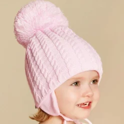 Pink Laura Knitted Giant Pom-Pom Beanie