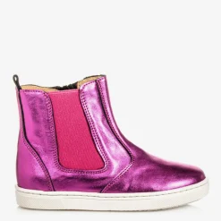 Pink Leather Ankle Boots