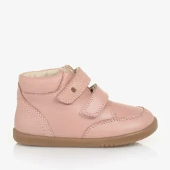 Pink Leather Velcro Boots
