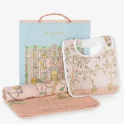 Pink Organic Cotton Swaddle & Bib Set