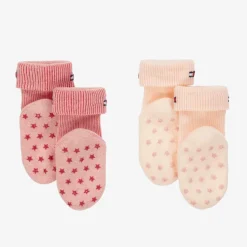 Pink Ribbed Cotton Baby Socks (2 Pack)