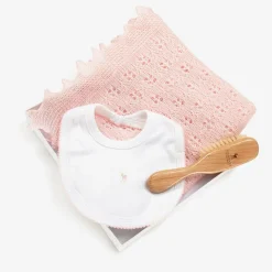 Pink Shawl & Bib Baby Gift Set
