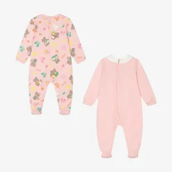 Pink Teddy Bear Cotton Babygrows (2 Pack)