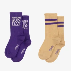 Purple & Beige Organic Cotton Socks (2 Pack)