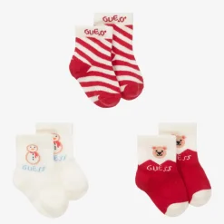 Red & Ivory Cotton Baby Socks (3 Pack)