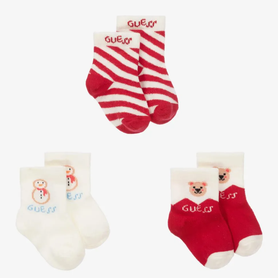 Red & Ivory Cotton Baby Socks (3 Pack)