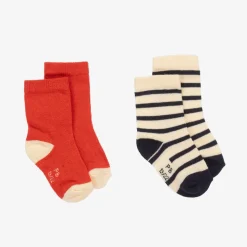 Red & Navy Blue Striped Socks (2 Pack)