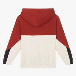 Red & White Cotton Color Block Hoodie