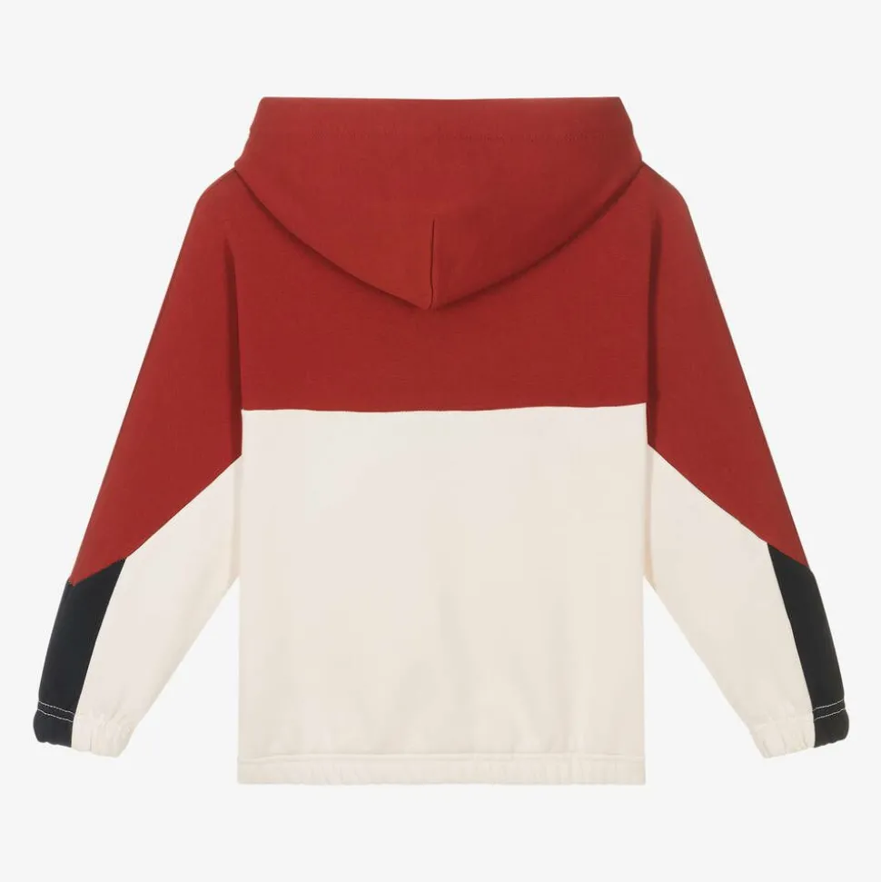 Red & White Cotton Color Block Hoodie