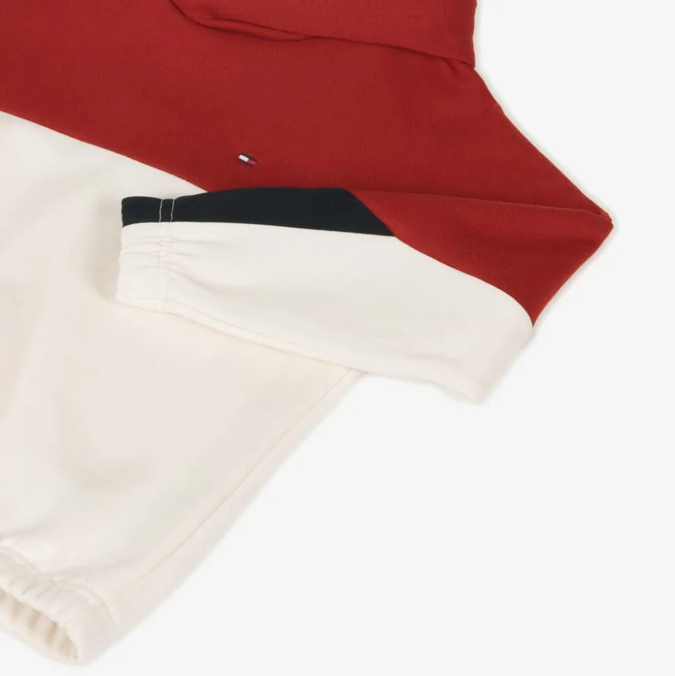 Red & White Cotton Color Block Hoodie