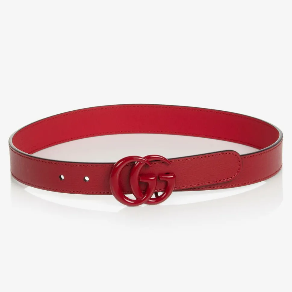 Red Leather Double G Logo Belt