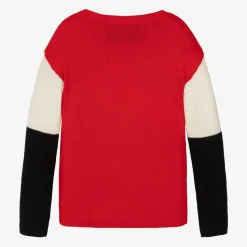 Red Merino Wool Star Sweater