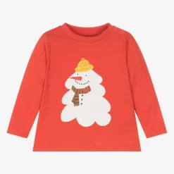 Red Organic Cotton Snowman Baby Top