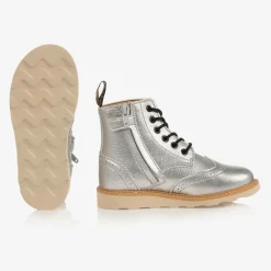 Silver Faux Leather Brogue Boots