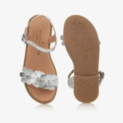 Silver Leather Flower Sandals